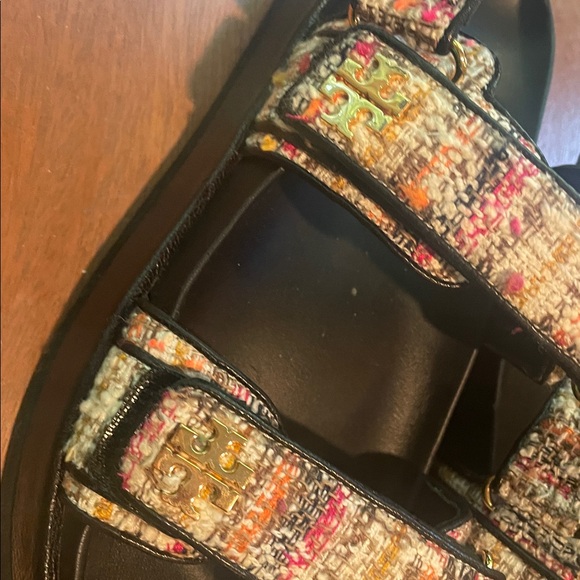 Tory Burch Kira Sport Tweed Bouclé Velcro Sandals Cream Multi | Women’s 8.5 - Picture 7 of 16